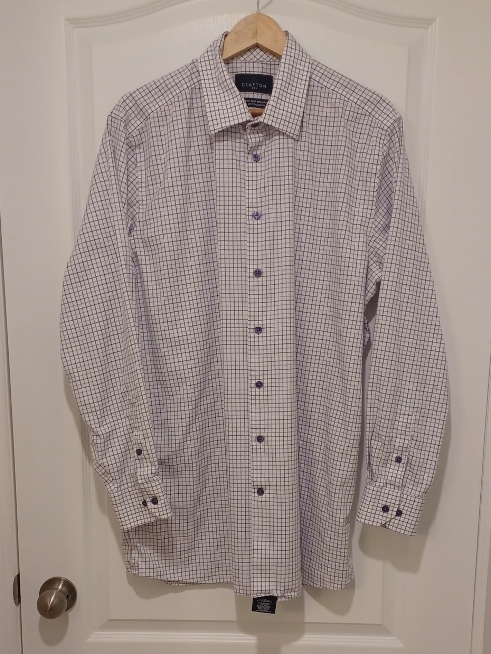 Men's White And Purple Check Dress Shirt